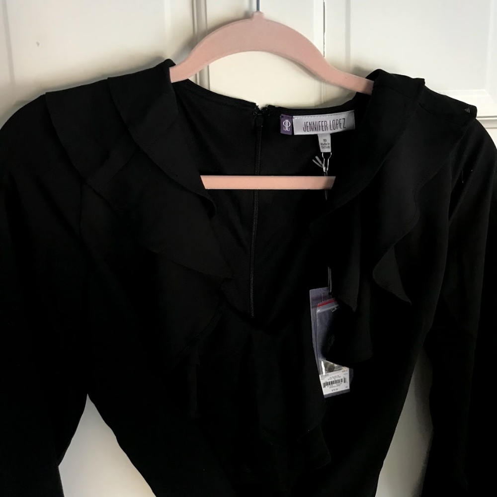 Black Ruffle Front V Neck Romper - Picture 2 of 5